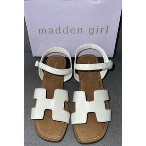 Steve Madden Girl Haydin White Faux Leather Flat Ankle Strap Sandals Kids Size 5